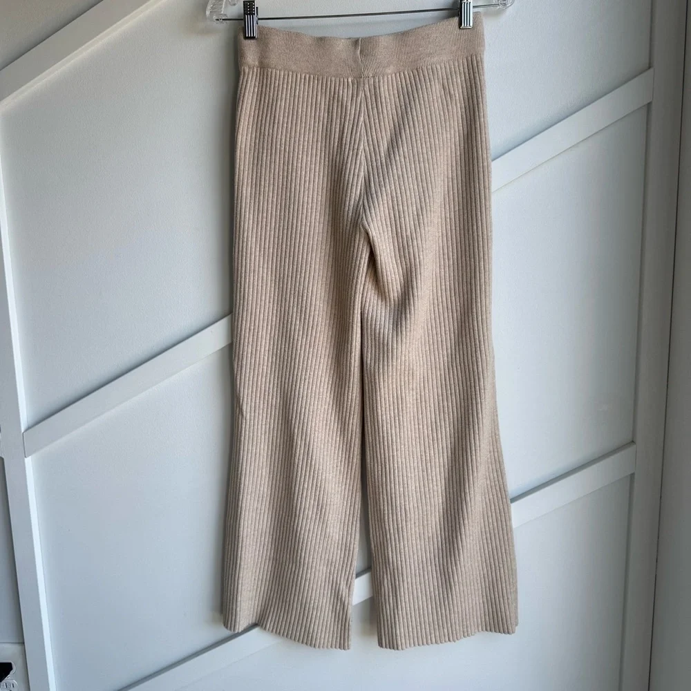 Shein High Waist Flare Leg Khaki Knit Pants Beige Ribbed size S - Picture 6 of 10